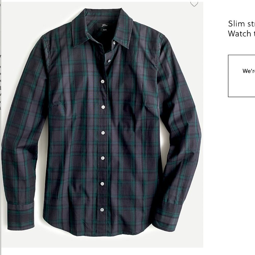Slim stretch perfect shirt in Black Watch tartan, size 10